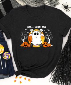 Ghost Cow Shirt, Moo I Mean Boo Pumpkin Moon Halloween T-Shirt, Vintage Boo Halloween Shirt