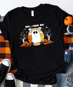 Ghost Cow Shirt, Moo I Mean Boo Pumpkin Moon Halloween T-Shirt, Vintage Boo Halloween Shirt