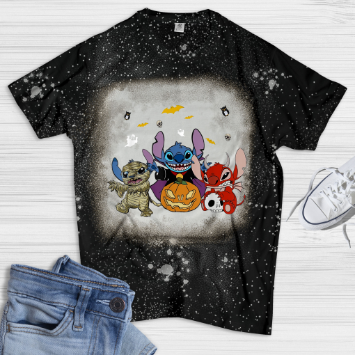 Li.lo & Stitch Halloween Shirt, Stitch Pumpkin Mummy Costume T-Shirt, Trick Or Treat Shirt, Halloween Bleached Shirt