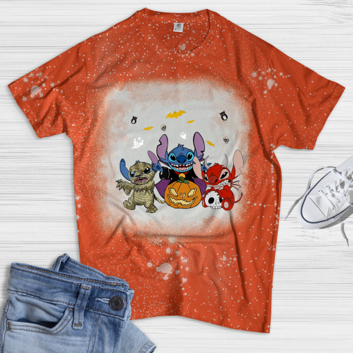 Li.lo & Stitch Halloween Shirt, Stitch Pumpkin Mummy Costume T-Shirt, Trick Or Treat Shirt, Halloween Bleached Shirt