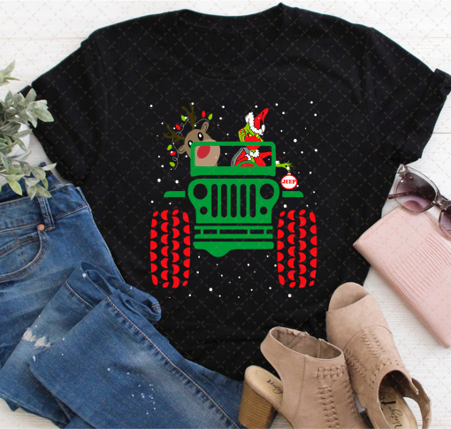 Grinch & Max in Jeep Shirt, Grinch Jeep Car Sweatshirt, Santa Grinch, Grinch Christmas Shirt, Jeep Lover Shirt, Jeep Life Shirt