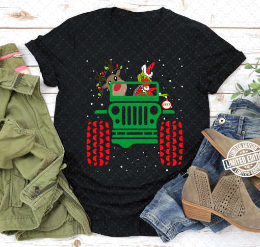 Grinch & Max in Jeep Shirt, Grinch Jeep Car Sweatshirt, Santa Grinch, Grinch Christmas Shirt, Jeep Lover Shirt, Jeep Life Shirt