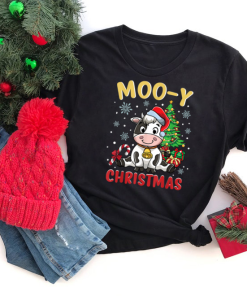 Christmas Cow Bovine Shirt, Xmas Cute Barn Animal T-Shirt, Cow Christmas Lights Ugly Christmas Sweater, Funny Heifers Christmas Shirt