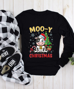 Christmas Cow Bovine Shirt, Xmas Cute Barn Animal T-Shirt, Cow Christmas Lights Ugly Christmas Sweater, Funny Heifers Christmas Shirt