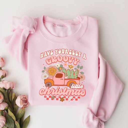 Have Yourself a Groovy Little Christmas Shirt,Womens Retro Christmas Sweatshirt, Christmas Truck Tee