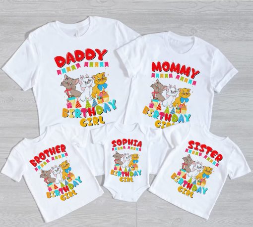 Kitten marie Shirt, Retro Bonjour Marie The White Kitten Shirt, The Aristocats T-shirt, Custom Birthday Kids Tee