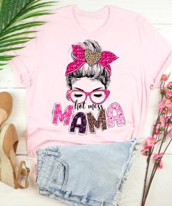 Breast cancer Mama Life Shirt, Leopard Messy Bun Shirt, Breast Cancer Awareness Shirt, Cancer Mom Life Shirt