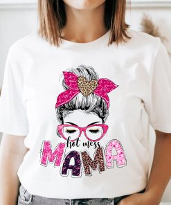 Breast cancer Mama Life Shirt, Leopard Messy Bun Shirt, Breast Cancer Awareness Shirt, Cancer Mom Life Shirt