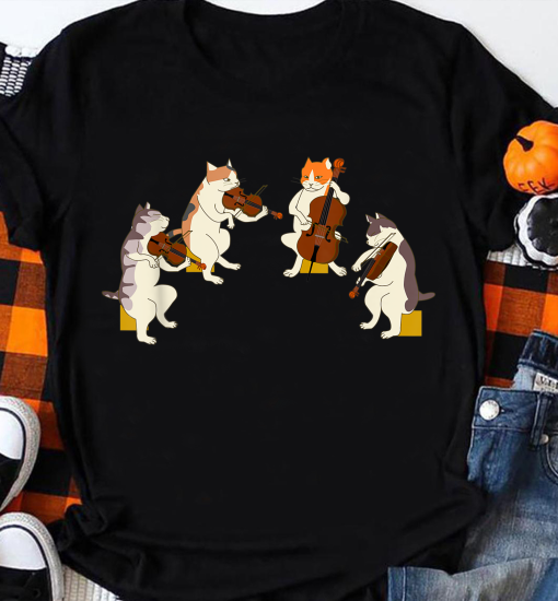 Fun Cats Playing Violin Cello Shirt, Gift Music Cat Lover T-Shirt, Funny Cat Shirt