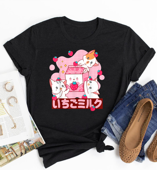 Strawberry Milk Shirt, Colourful Retro 90s Japanese Kawaii,  Strawberry Milk Shake Carton Shirt, Milkshake Shirt