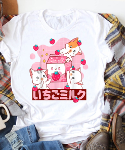 Strawberry Milk Shirt, Colourful Retro 90s Japanese Kawaii, Strawberry Milk Shake Carton Shirt, Milkshake Shirt