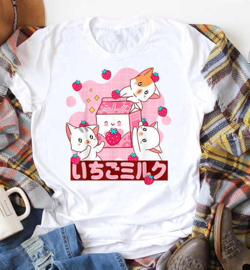 Strawberry Milk Shirt, Colourful Retro 90s Japanese Kawaii,  Strawberry Milk Shake Carton Shirt, Milkshake Shirt