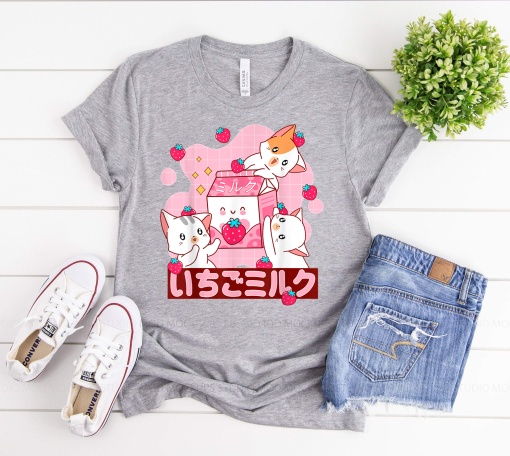 Strawberry Milk Shirt, Colourful Retro 90s Japanese Kawaii,  Strawberry Milk Shake Carton Shirt, Milkshake Shirt