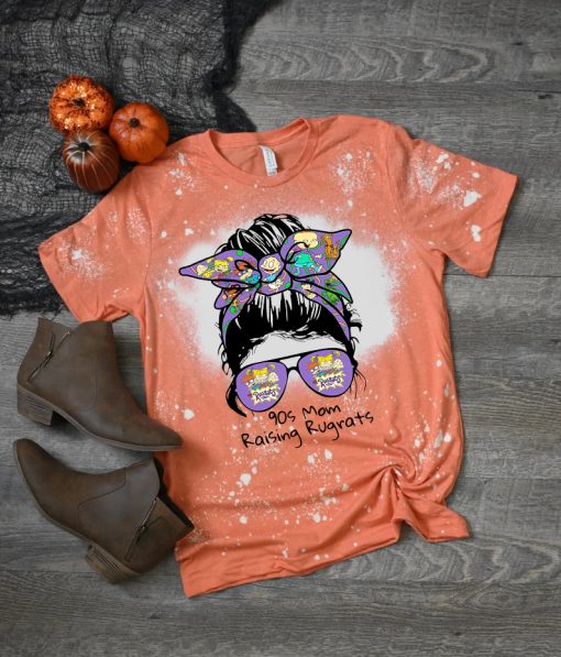 Nickelodean Shirt, Messy Bun Mom Life Shirt, 90's Momlife Bleached Shirt, Rugrats Shirt