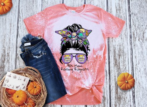 Nickelodean Shirt, Messy Bun Mom Life Shirt, 90's Momlife Bleached Shirt, Rugrats Shirt