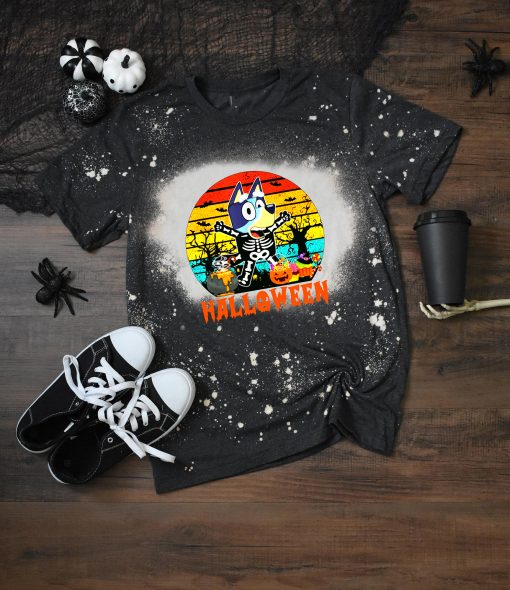 Blueys Halloween Shirt, Blueys Bleached Shirt,Boy Bluey Bingo Shirt, Halloween Bleached Shirt