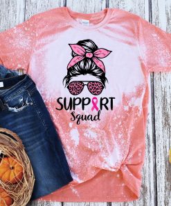 Support Squad Messy Bun Leopard Shirt, Pink Warrior, Breast Cancer Awareness T-Shirt, Breast Cancer Gifts, Breast Cancer Shirt