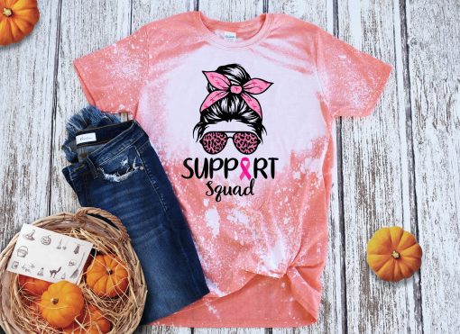 Support Squad Messy Bun Leopard Shirt, Pink Warrior, Breast Cancer Awareness T-Shirt, Breast Cancer Gifts, Breast Cancer Shirt