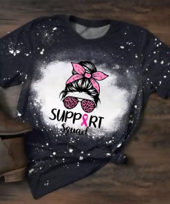 Support Squad Messy Bun Leopard Shirt, Pink Warrior, Breast Cancer Awareness T-Shirt, Breast Cancer Gifts, Breast Cancer Shirt