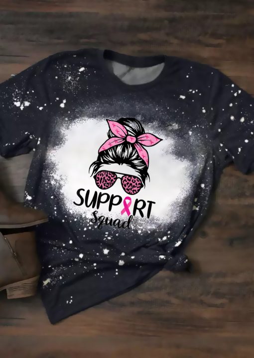 Support Squad Messy Bun Leopard Shirt, Pink Warrior, Breast Cancer Awareness T-Shirt, Breast Cancer Gifts, Breast Cancer Shirt