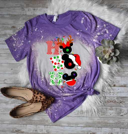 Ho Ho Ho Merry Christmas Bleached Shirt, Mickey and Minnie Snowman Christmas shirt, Merry Xmas Vacation Bleached Shirt