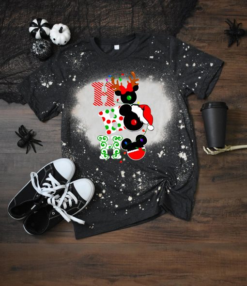 Ho Ho Ho Merry Christmas Bleached Shirt, Mickey and Minnie Snowman Christmas shirt, Merry Xmas Vacation Bleached Shirt