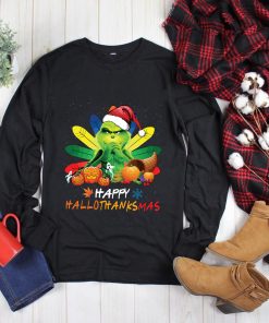 Happy Hallothanksmas Grinch Shirt, Halloween Witch Shirt, Thanksgiving Turkey Shirt, Christmas Santa Claus Shirt, Funny Santa Grinch Shirt