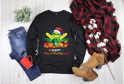 Happy Hallothanksmas Grinch Shirt, Halloween Witch Shirt, Thanksgiving Turkey Shirt, Christmas Santa Claus Shirt, Funny Santa Grinch Shirt