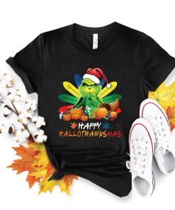 Happy Hallothanksmas Grinch Shirt, Halloween Witch Shirt, Thanksgiving Turkey Shirt, Christmas Santa Claus Shirt, Funny Santa Grinch Shirt