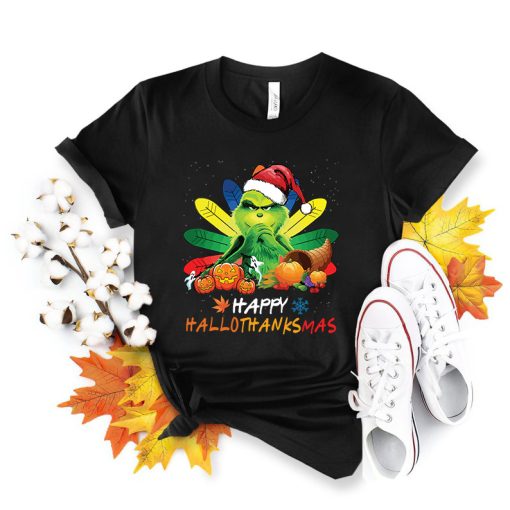 Happy Hallothanksmas Grinch Shirt, Halloween Witch Shirt, Thanksgiving Turkey Shirt, Christmas Santa Claus Shirt, Funny Santa Grinch Shirt