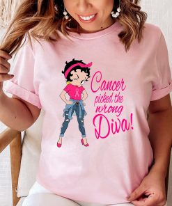 Cancer Picked The Wrong Diva Shirt, Betty Breast Cancer Awareness, Women's Shirt, Betty Boop Pink Ribon Shirt