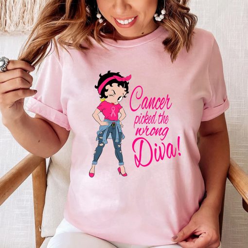 Cancer Picked The Wrong Diva Shirt, Betty Breast Cancer Awareness, Women's Shirt, Betty Boop Pink Ribon Shirt