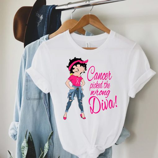 Cancer Picked The Wrong Diva Shirt, Betty Breast Cancer Awareness, Women's Shirt, Betty Boop Pink Ribon Shirt