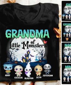 Personalized Grandma Halloween Shirt, Custom Nana Mimi Shirt for Halloween, Grandma Little Monster Halloween Shirt, Custom Halloween Shirt