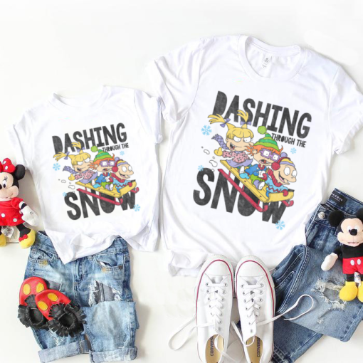 RugRats Shirt, Dashing Through The Snow Group Shirt, Tommy Angelica Chuckie Rugrats Christmas Shirt